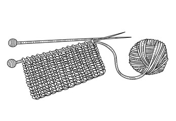 Vector illustration of knitting and yarn ball with needles