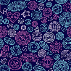 Vector seamless pattern with cloth buttons in boho style