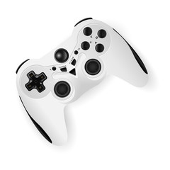 Gamepad  mockup vector illustration. Video game joystick with different buttons in black and white colors. Controller for console.