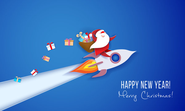 Modern paper circle banner with Santa Claus