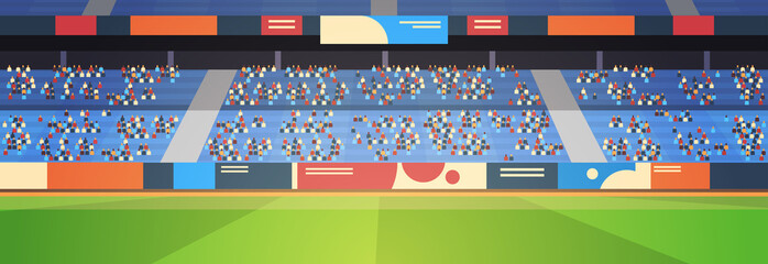 empty football stadium field arena filled tribunes before start match flat banner