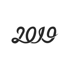 New year 2019 greeting card cover. Banner with calligraphic 2019 logo number black on white background for print design. Winter poster decoration.