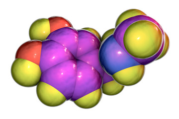 Epinephrine molecule, 3D illustration. A hormone produced by adrenal gland, it has effect on blood pressure, lypolysis, glycogenolysis