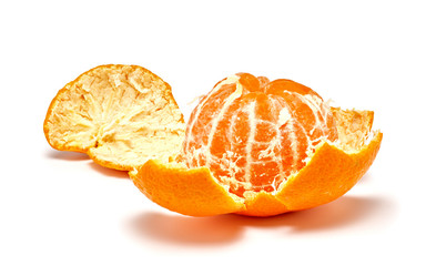 ripe tangerine on a white background. macro photography