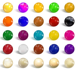 Collection of colorful glossy spheres isolated on white. Realistic gradient mesh. Colorful soft round buttons or vivid color spheres. Vector illustration for your design.