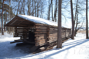Old wooden barn in the open-air museum Seurasaari island, Helsinki, Finland..
