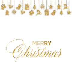 Obraz na płótnie Canvas Christmas greeting card with gold ornaments. Vector.