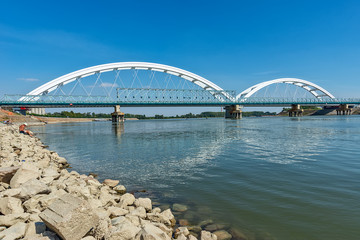 Naklejka premium Novi Sad, Serbia - September 18, 2018: Zezelj bridge over Danube in Novi Sad