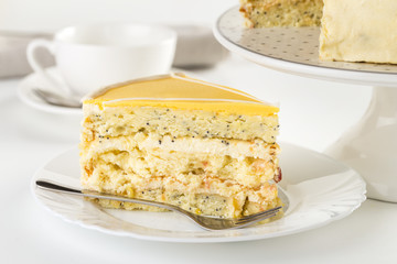 Piece of delicious lemon dessert cake