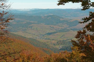 View of the mountain village in the autumn