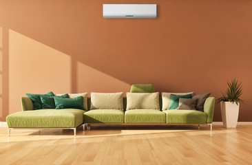 modern bright interiors Living room with air conditioning illustration 3D rendering computer generated image