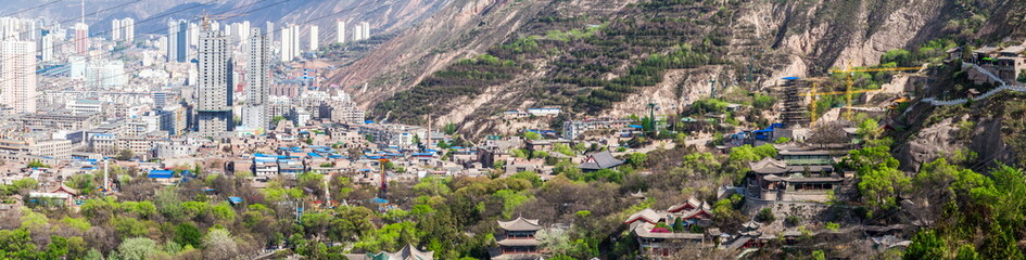 Fototapeta na wymiar Five Spring Mountain geopark on the edge of Lanzhou city, Gansu, China.
