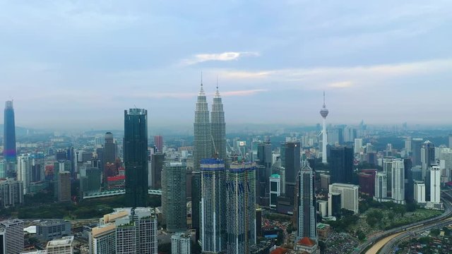 evening time kuala lumpur downtown aerial panorama 4k malaysia
