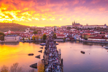 Fototapeta na wymiar panoramic view of Prague at sundown