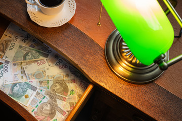 Poland money, Zloty, in a desk drawer