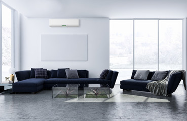 modern bright interiors Living room with air conditioning illustration 3D rendering computer generated image