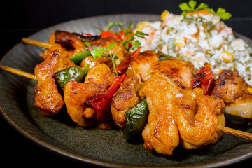 Kebab - grilled meat and vegetables salad.