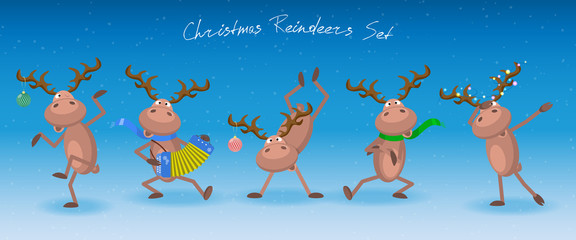 Christmas reindeers Set. Vector template for Chrismas or New Year.