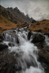 Obraz premium Unknown waterfall next to Nupur in east fjords, Iceland