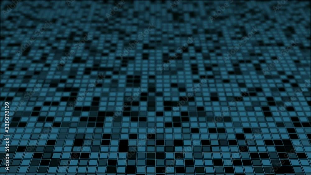 Poster grid of squares tilted. depth of field.loopable abstract digital technology background made of parti