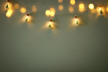 image of Christmas tree in the masson jar garland light.