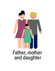 Father, mother and daughter icon can be used for web, logo, mobile app, UI, UX