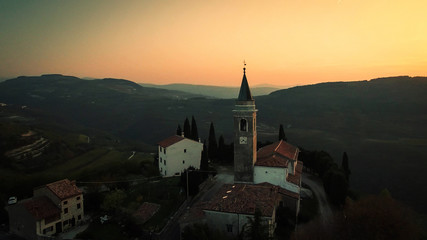 Aerial view of a typical small village in the Italian hills at s