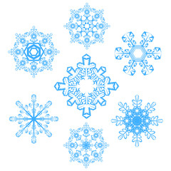 Beautiful blue snowflake isolated on white background. Christmas set.