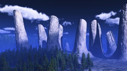 Stonehenge Landscape with Christmas trees
3d rendering