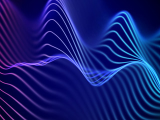 3D visualization of sound waves. Big data or information concept: Blue-pink chart. Data abstract: futuristic digital landscape. Visual sound waves or audio equalizer. EPS 10 vector illustration.