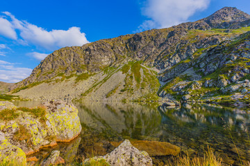landscape with mountain lake in West Tatras