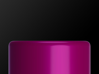 Magenta product pedestal on black background side view. Platform for design visualization. Product promotion stand. 3d rendering