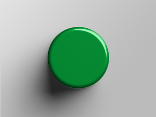 Green product pedestal on grey background top view. Platform for design visualization . Product promotion stand. 3d rendering