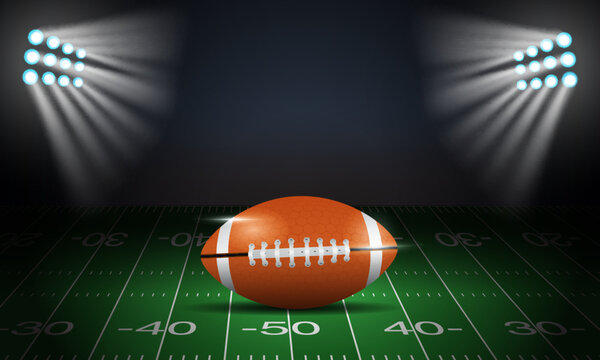 Background American football arena field with bright stadium lights design, rugby sport, super bowl, vector illustration