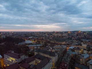 panoramic view of old european city in the evening. city light