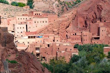 Fototapeta na wymiar Morocco, Kasbah in the Dades Valley also known as Valley of the Roses. Dades River.