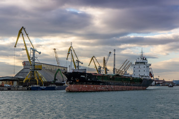 Fototapeta na wymiar Cargo ship in the port of Burgas, Bulgaria