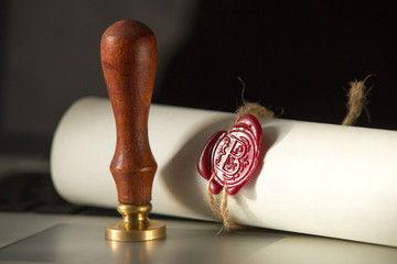 Last will and testament with wooden judge gavel document is mock-up