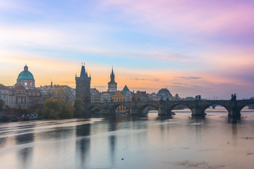 Fototapeta na wymiar prague charles bridge view at morning, czech republic