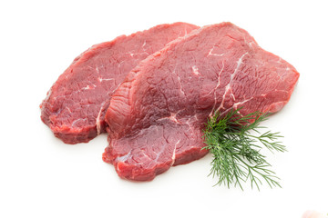 Fresh raw beef steak isolated on white.