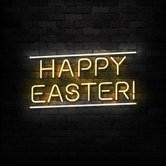 Vector realistic isolated neon sign of Easter logo for template decoration and layout covering on the wall background. Concept of Happy Easter celebration.