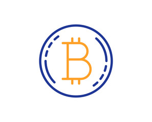 Bitcoin line icon. Cryptocurrency coin sign. Crypto money symbol. Colorful outline concept. Blue and orange thin line color Bitcoin icon. Vector