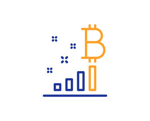 Bitcoin graph line icon. Cryptocurrency analytics sign. Crypto money symbol. Colorful outline concept. Blue and orange thin line color Bitcoin graph icon. Vector
