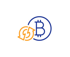 Bitcoin line icon. Refresh cryptocurrency coin sign. Crypto money symbol. Colorful outline concept. Blue and orange thin line color Refresh bitcoin icon. Vector