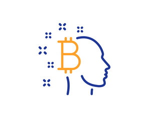 Bitcoin think line icon. Cryptocurrency head sign. Crypto money symbol. Colorful outline concept. Blue and orange thin line color Bitcoin think icon. Vector