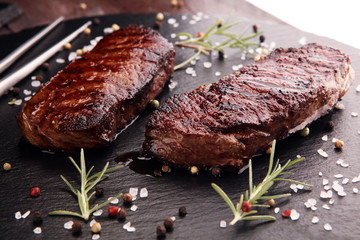 Barbecue Rib Eye Steak or rump steak - Dry Aged Wagyu Entrecote Steak - obrazy, fototapety, plakaty