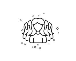 Group of Women line icon. Human communication symbol. Teamwork sign. Geometric shapes. Random cross elements. Linear Women Group icon design. Vector