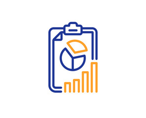 Report line icon. Column graph, pie chart sign. Market analytics symbol. Colorful outline concept. Blue and orange thin line color Report icon. Vector