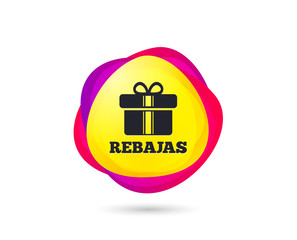 Gradient shopping banner. Rebajas - Discounts in Spain sign icon. Gift box with ribbons symbol. Sales tag. Abstract template for design. Vector