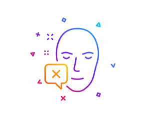Face declined line icon. Human profile sign. Facial identification error symbol. Gradient line button. Face declined icon design. Colorful geometric shapes. Vector